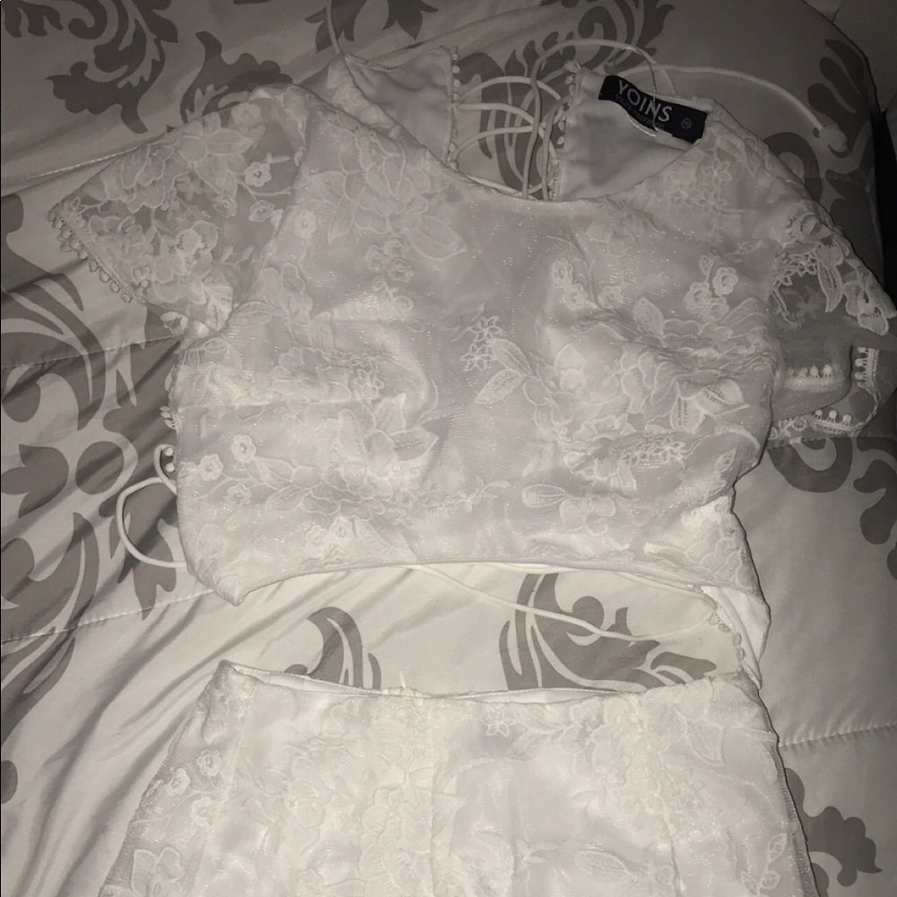 Yoins white floral lace cutout waist dress